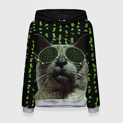 Толстовка-худи женская Кот в матрице, цвет: 3D-меланж