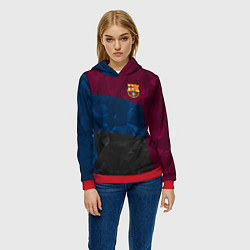 Толстовка-худи женская FC Barcelona: Dark polygons, цвет: 3D-красный — фото 2
