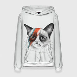 Толстовка-худи женская David Bowie: Grumpy cat, цвет: 3D-белый