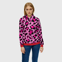 Толстовка-худи женская Розовый леопард, цвет: 3D-красный — фото 2