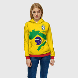 Толстовка-худи женская Сборная Бразилии: желтая, цвет: 3D-красный — фото 2