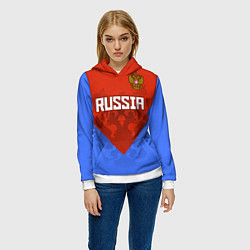 Толстовка-худи женская Russia Red & Blue, цвет: 3D-белый — фото 2