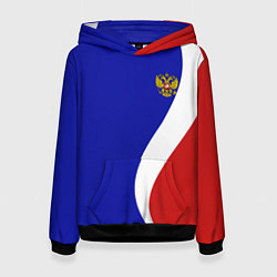 Толстовка-худи женская Герб РФ Триколор, цвет: 3D-черный
