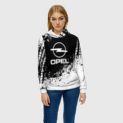 Толстовка-худи женская Opel: Black Spray, цвет: 3D-белый — фото 2