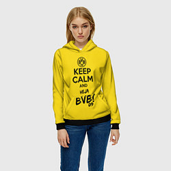 Толстовка-худи женская Keep Calm & Heja BVB, цвет: 3D-черный — фото 2