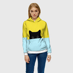 Толстовка-худи женская Черный котик, цвет: 3D-белый — фото 2