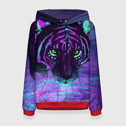 Толстовка-худи женская Неоновый тигр, цвет: 3D-красный
