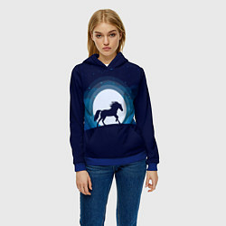 Толстовка-худи женская Лошадь под луной, цвет: 3D-синий — фото 2