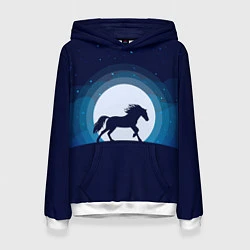 Толстовка-худи женская Лошадь под луной, цвет: 3D-белый