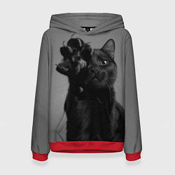 Толстовка-худи женская Черный котик, цвет: 3D-красный