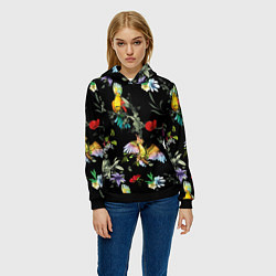 Толстовка-худи женская Попугаи, цвет: 3D-черный — фото 2