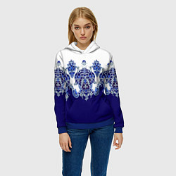 Толстовка-худи женская Растительный орнамент, цвет: 3D-синий — фото 2