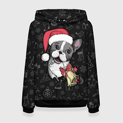 Толстовка-худи женская Merry Christmas - french bulldog, цвет: 3D-черный