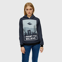 Толстовка-худи женская I want to believe, цвет: 3D-черный — фото 2