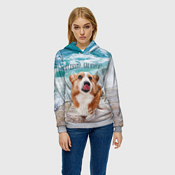 Толстовка-худи женская Отдыхай, как корги!, цвет: 3D-меланж — фото 2