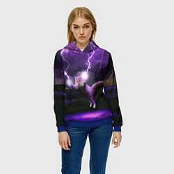 Толстовка-худи женская Кот и Молнии, цвет: 3D-синий — фото 2