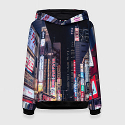 Толстовка-худи женская Ночной Токио, цвет: 3D-черный
