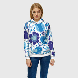 Толстовка-худи женская Воробушки, цвет: 3D-белый — фото 2