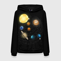Толстовка-худи женская Солнечная Система, цвет: 3D-черный