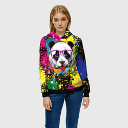 Толстовка-худи женская Панда хипстер в брызгах краски, цвет: 3D-черный — фото 2