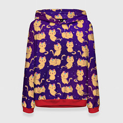 Толстовка-худи женская Космические Котики - Единорожики, цвет: 3D-красный