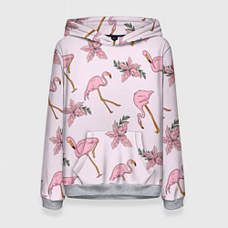 Толстовка-худи женская Розовый фламинго, цвет: 3D-меланж