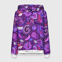 Толстовка-худи женская Фиолетовый этнический дудлинг, цвет: 3D-белый