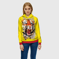 Толстовка-худи женская Оскал тигра, цвет: 3D-красный — фото 2