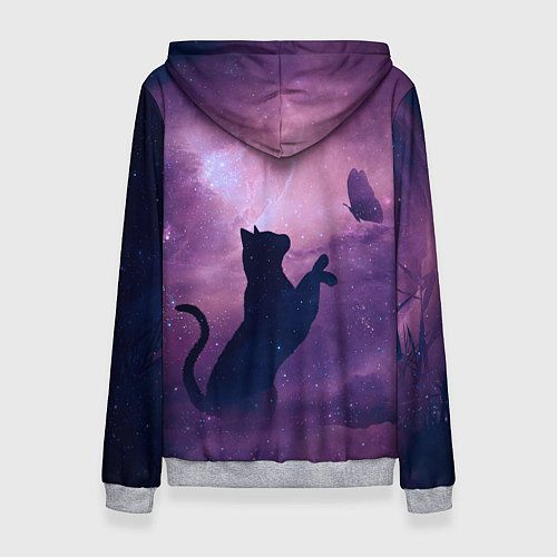 Женская толстовка Кошка играет с бабочкой / 3D-Меланж – фото 2