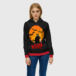 Толстовка-худи женская What Cat Halloween, цвет: 3D-красный — фото 2