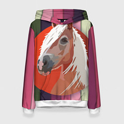 Толстовка-худи женская Лошадь с фоном, цвет: 3D-белый