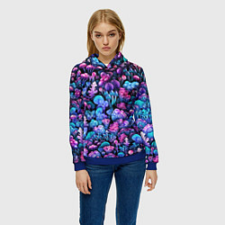 Толстовка-худи женская Волшебные грибы, цвет: 3D-синий — фото 2