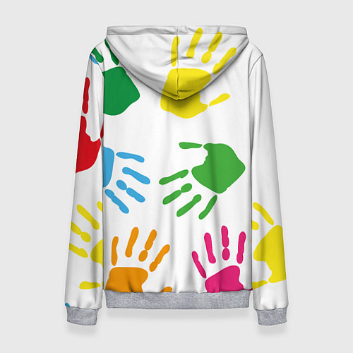 Женская толстовка Цветные ладошки - Детский узор / 3D-Меланж – фото 2