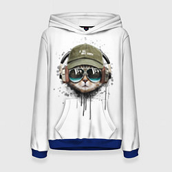 Толстовка-худи женская Крутой кот, цвет: 3D-синий