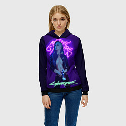 Толстовка-худи женская Cyberpunk 2077 V, цвет: 3D-черный — фото 2