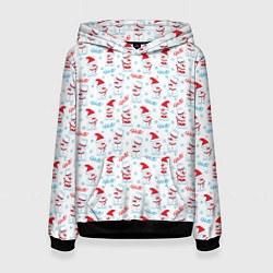 Толстовка-худи женская Снеговики, цвет: 3D-черный