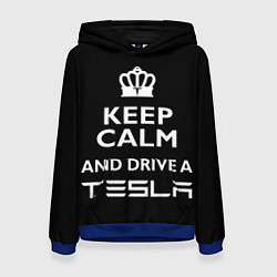 Толстовка-худи женская Drive a Tesla!, цвет: 3D-синий