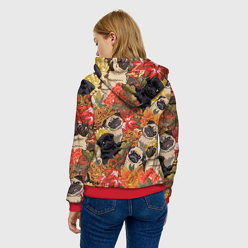 Женская толстовка Мопсики Цветочки / 3D-Красный – фото 4