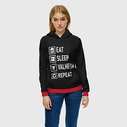 Толстовка-худи женская EatSleepValheimRepeat, цвет: 3D-красный — фото 2