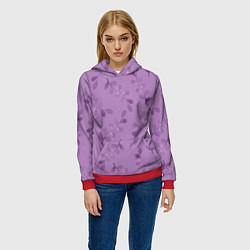 Толстовка-худи женская Листья на фиолетовом фоне, цвет: 3D-красный — фото 2