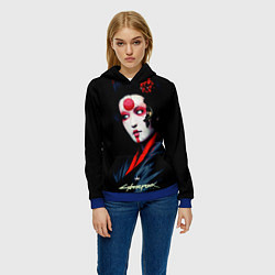 Толстовка-худи женская Cyberpunk 2077 самурай, цвет: 3D-синий — фото 2