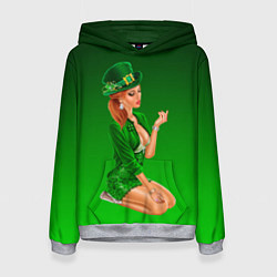 Толстовка-худи женская Девушка лепрекон в зеленом, цвет: 3D-меланж