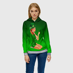 Толстовка-худи женская Девушка лепрекон в зеленом, цвет: 3D-меланж — фото 2