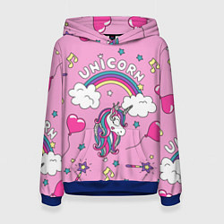 Толстовка-худи женская Единорог Радужный, цвет: 3D-синий