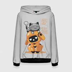 Толстовка-худи женская Cat and Robot ЛСР, цвет: 3D-черный