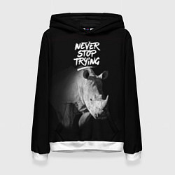 Толстовка-худи женская Nnever stop trying, цвет: 3D-белый