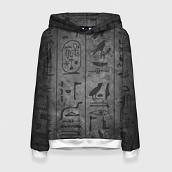 Толстовка-худи женская Египетские Иероглифы 3D, цвет: 3D-белый