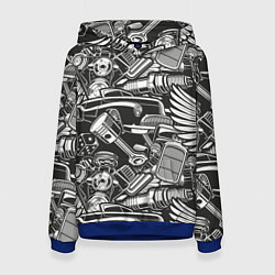 Толстовка-худи женская Механика Автомобиль, цвет: 3D-синий