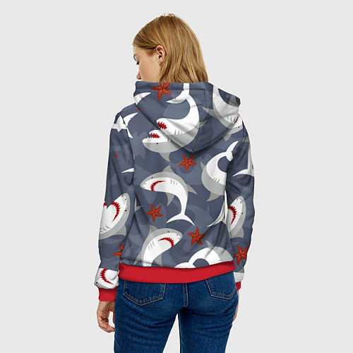 Женская толстовка Акулы / 3D-Красный – фото 4