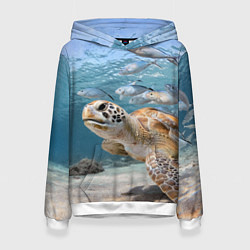 Толстовка-худи женская Морская черепаха, цвет: 3D-белый